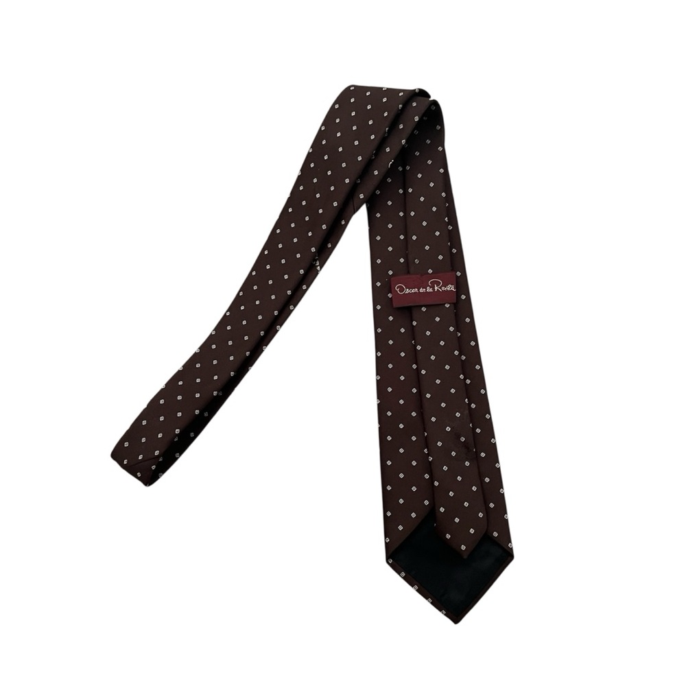 Oscar de la Renta Dark Brown Tie with White Dots